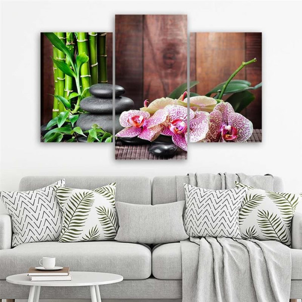 Feeby Obraz tryptyk na płótnie Orchidea i kamienie 60x40