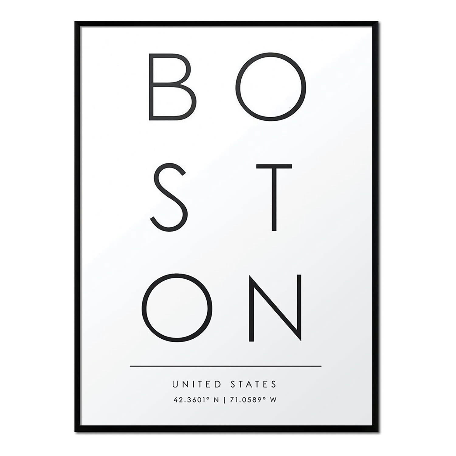 CIUDADES - Affiche avec cadre noir - Boston - 30x40