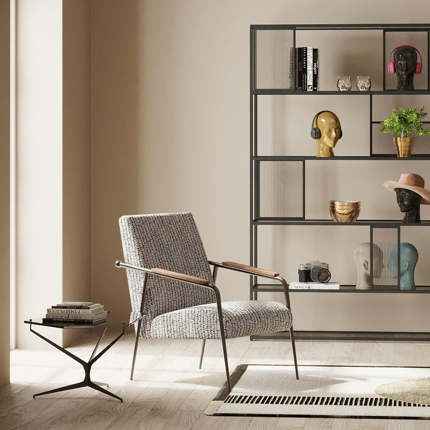 REMO - Fauteuil gris, noir et acier