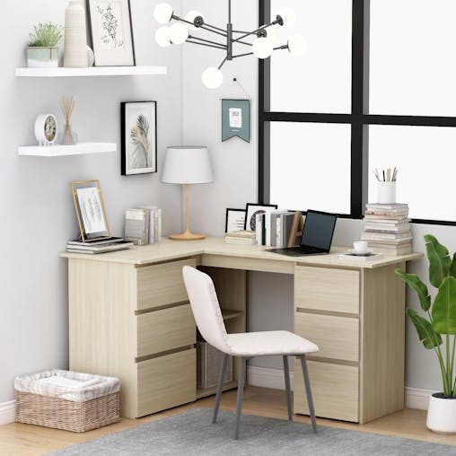 NNEVL Corner Desk Sonoma Oak 145x100x76 cm Chipboard