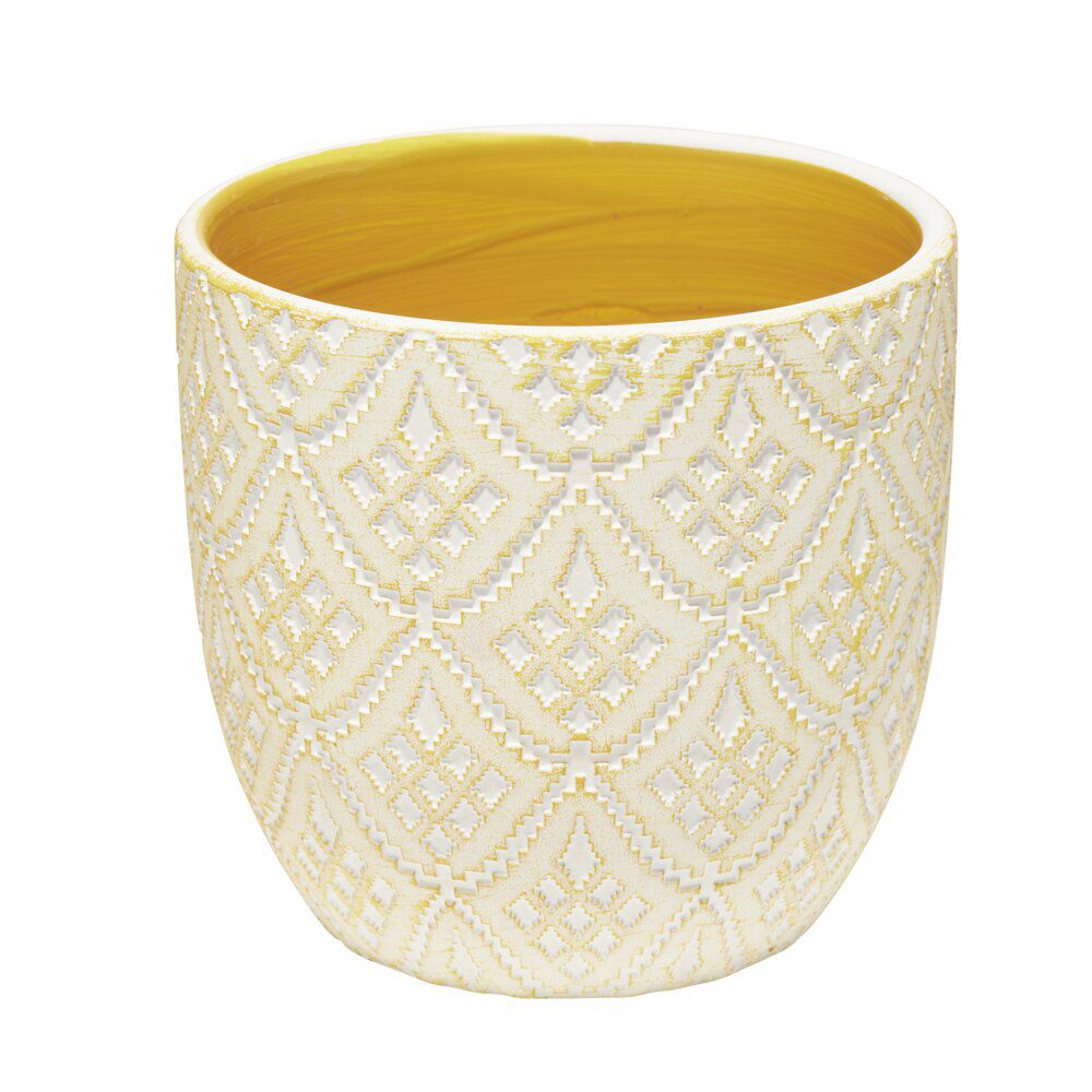 Pot terre cuite arabesque motifs losanges beige Ø13,5xH13,5cm