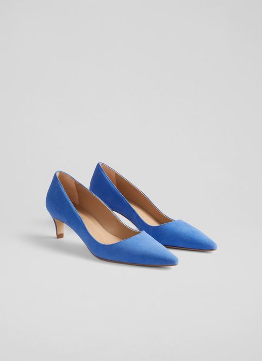 Classic Ava Blue Suede Kitten Heel Courts
