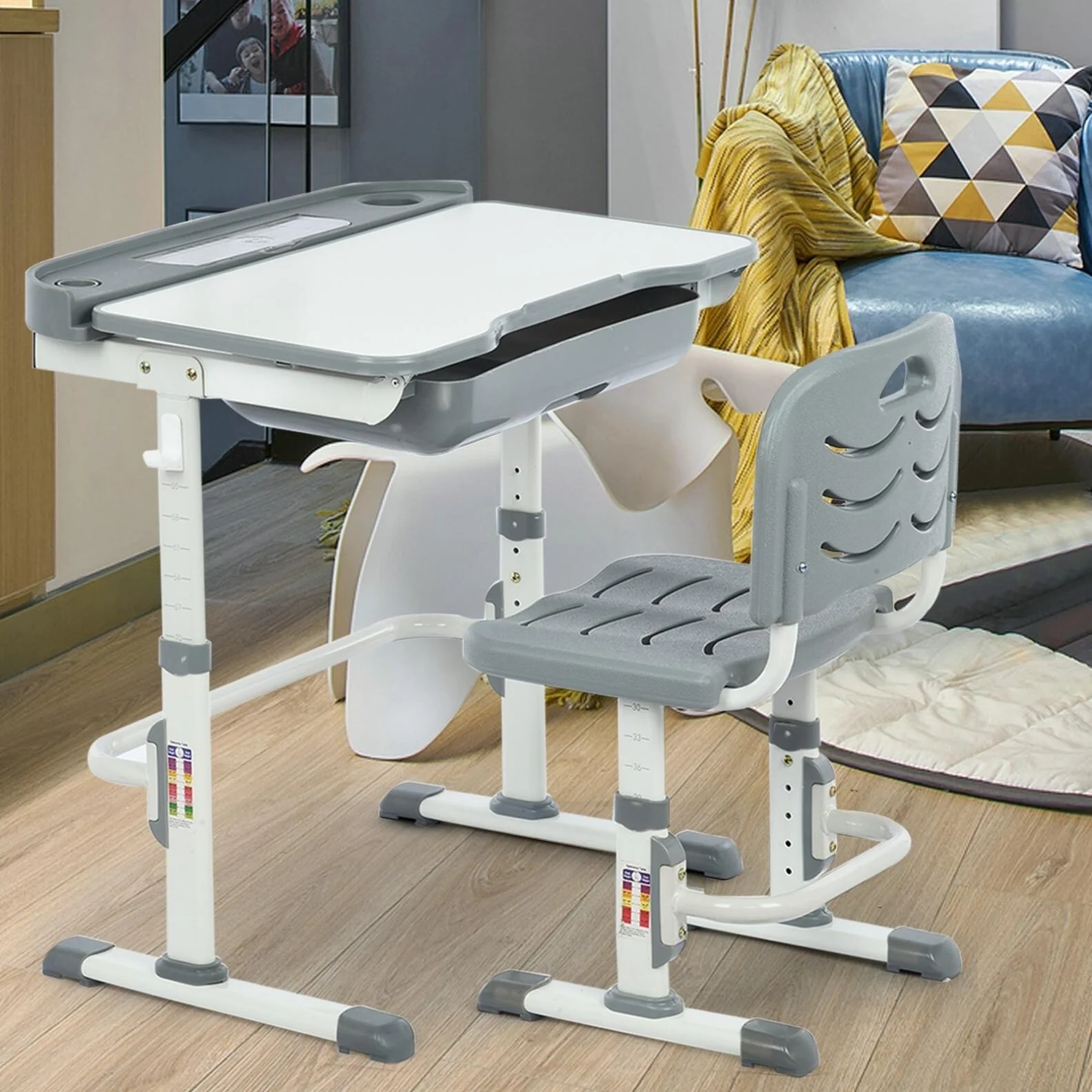 Kids Desk And Chair With Pull Out Drawer And Tilting Desktop