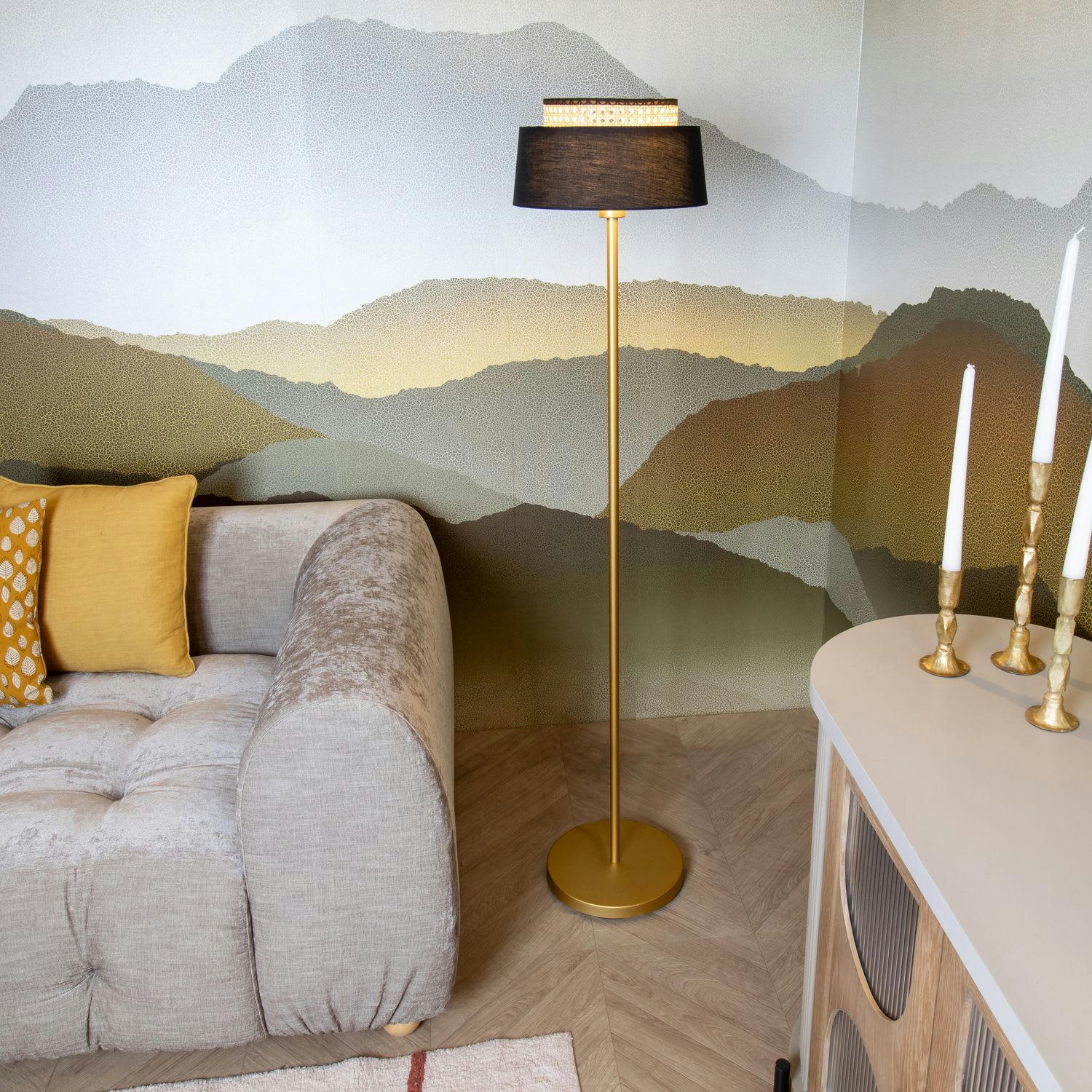 AVERO - Lampadaire en métal noir et doré h150cm