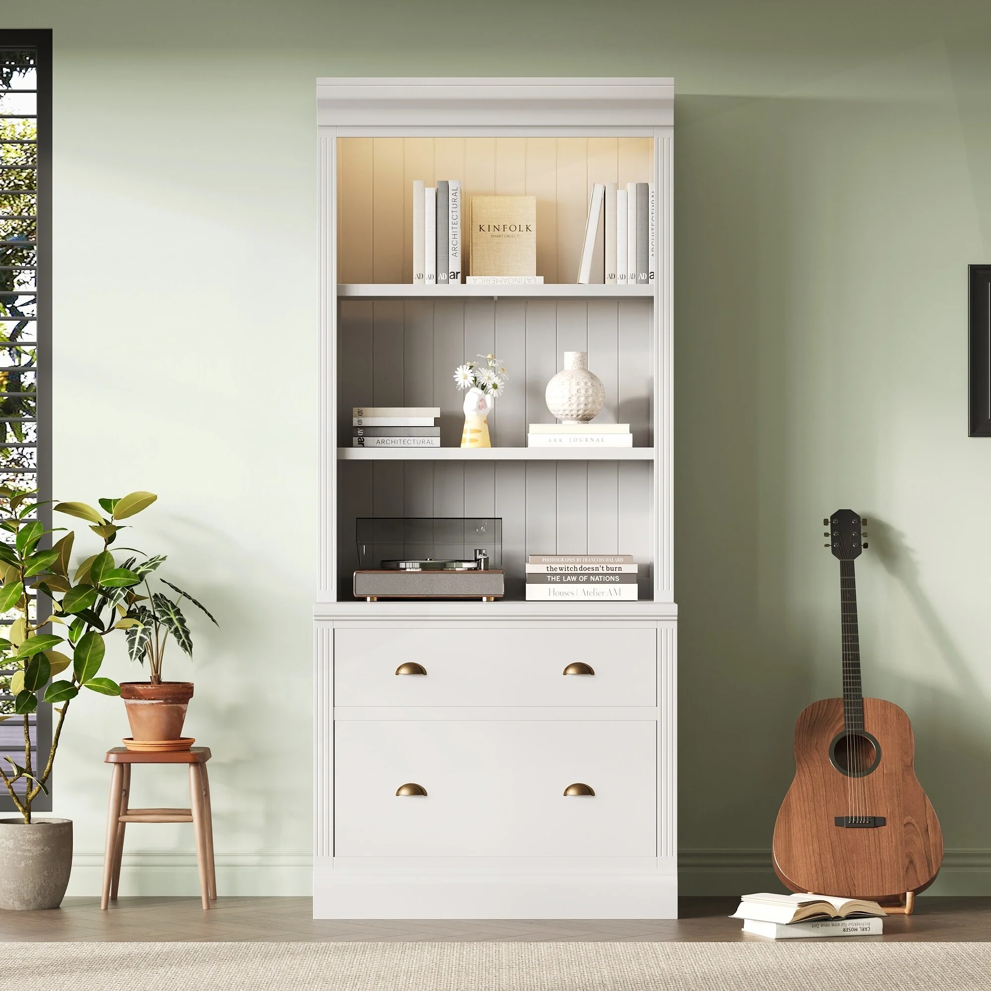 Versatile Tall Bookshelf with LED Lighting and Multiple Storage Options for Home