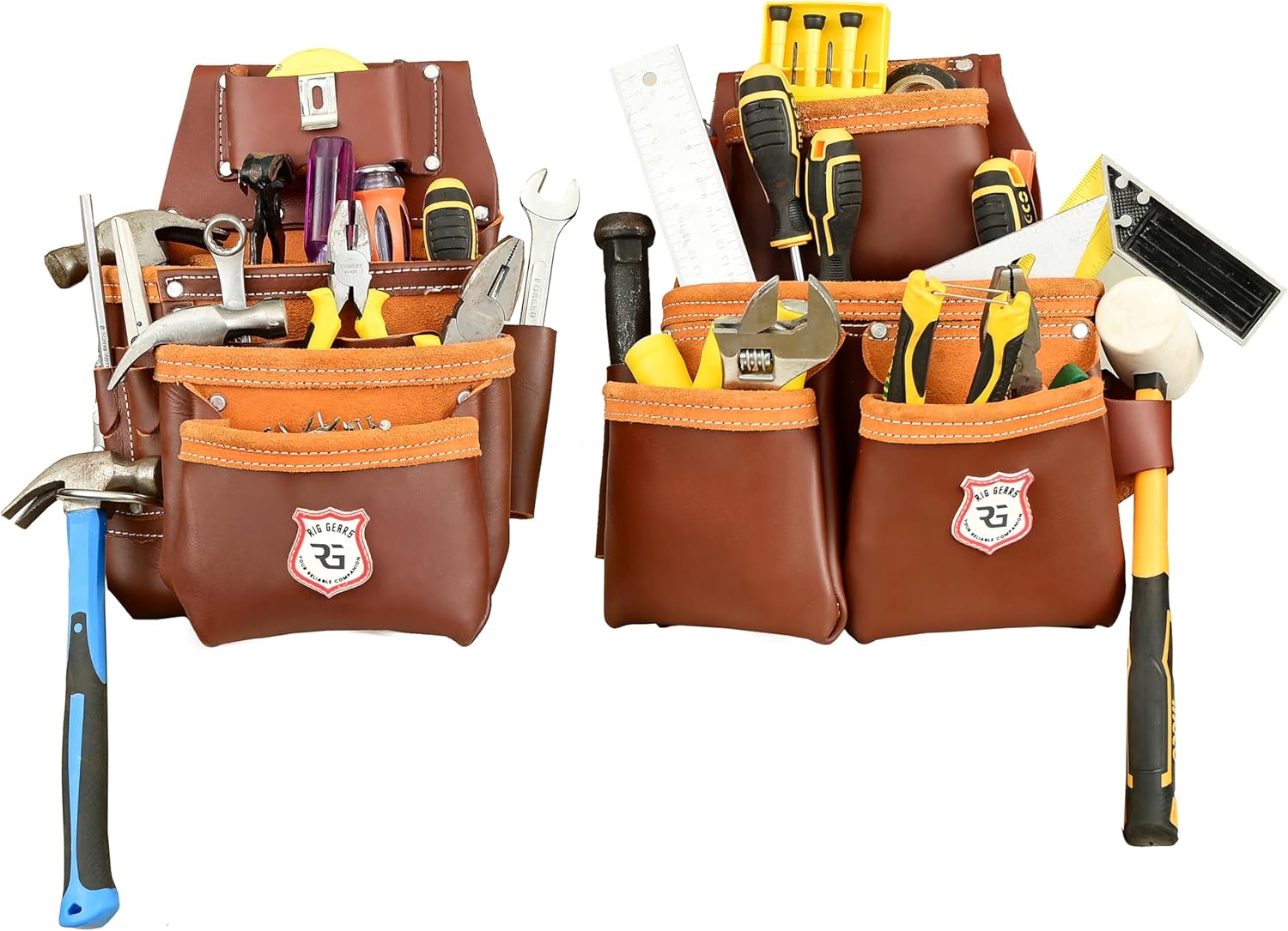 Leather Tool Belt with Adjustable Hook - Premium Heavy Duty Tool Belts for Men with 22 Multi-Purpose Pocket Tool Pouch (Maroon, Standard), RG-004