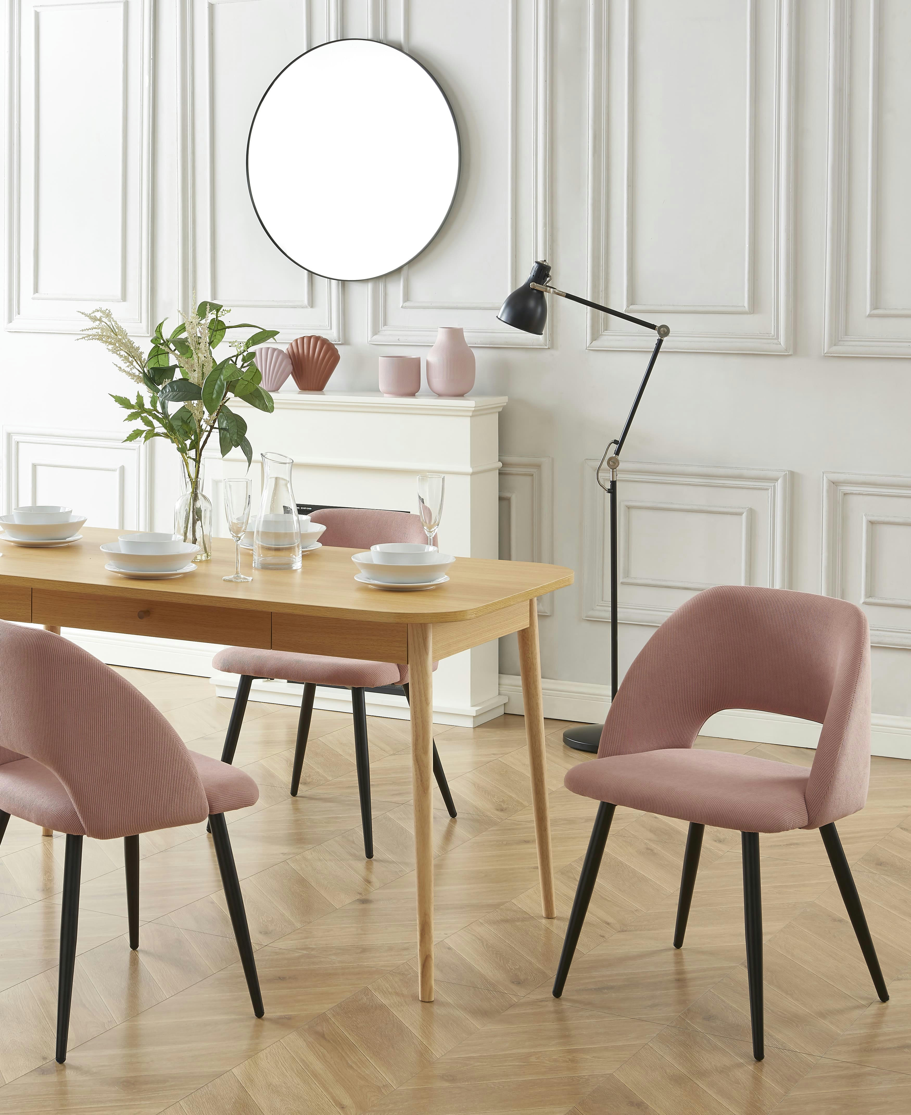 VINTAGE - Lot de 2 chaises  velours côtelé rose poudré pieds métal