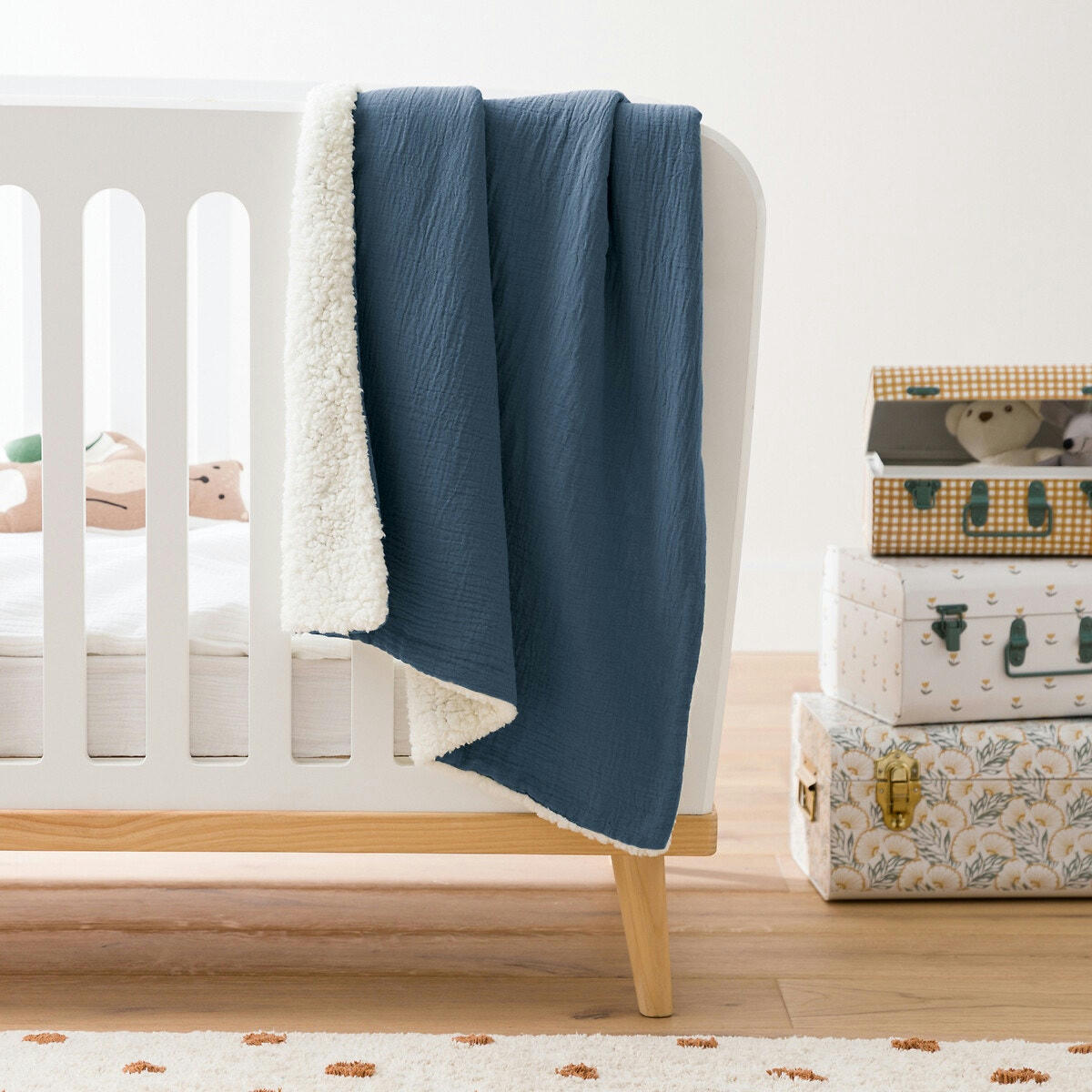 Couverture unie bébé gaze coton et peluche Kumla