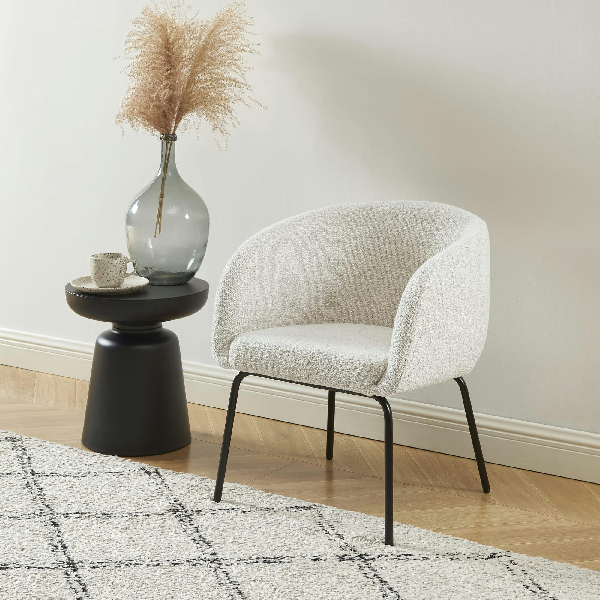 BELEM - Fauteuil  en tissu bouclette blanc
