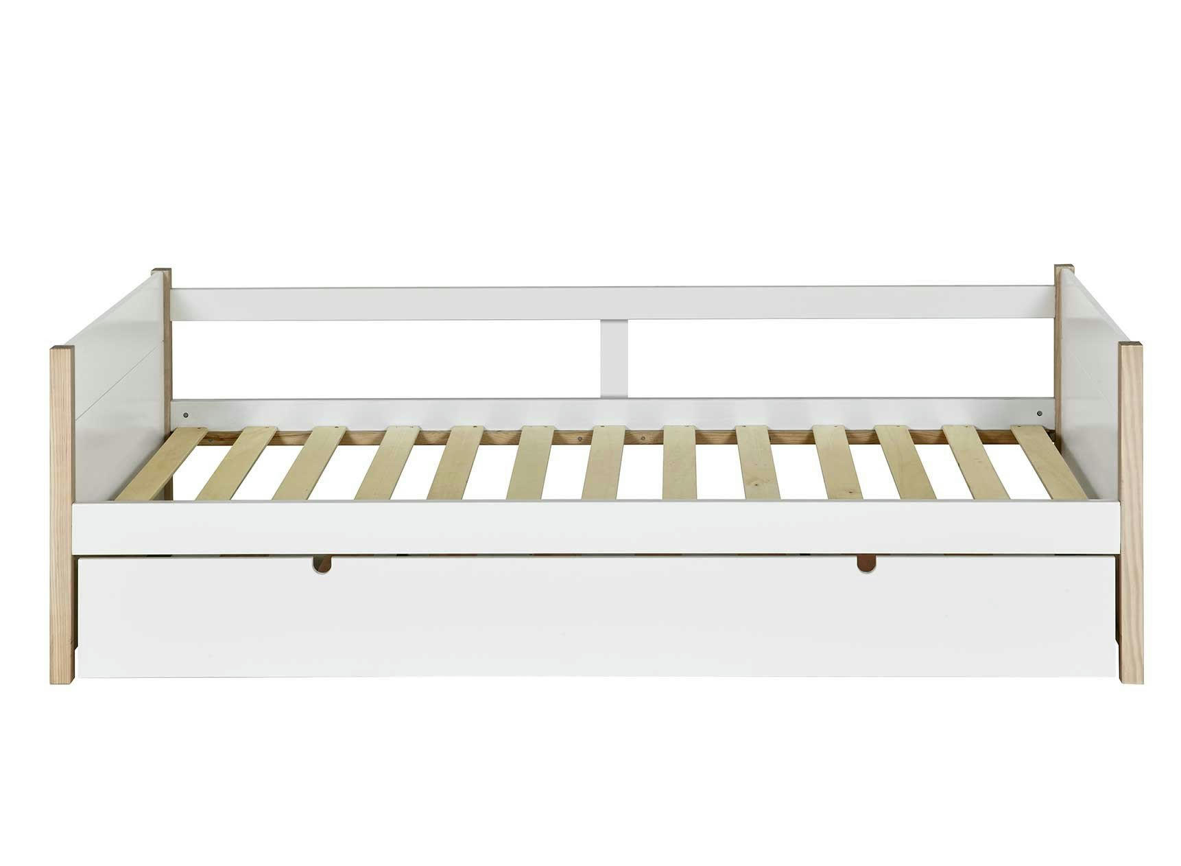 TYKO - Lit gigogne banquette 90 x 190 Blanc et Pin