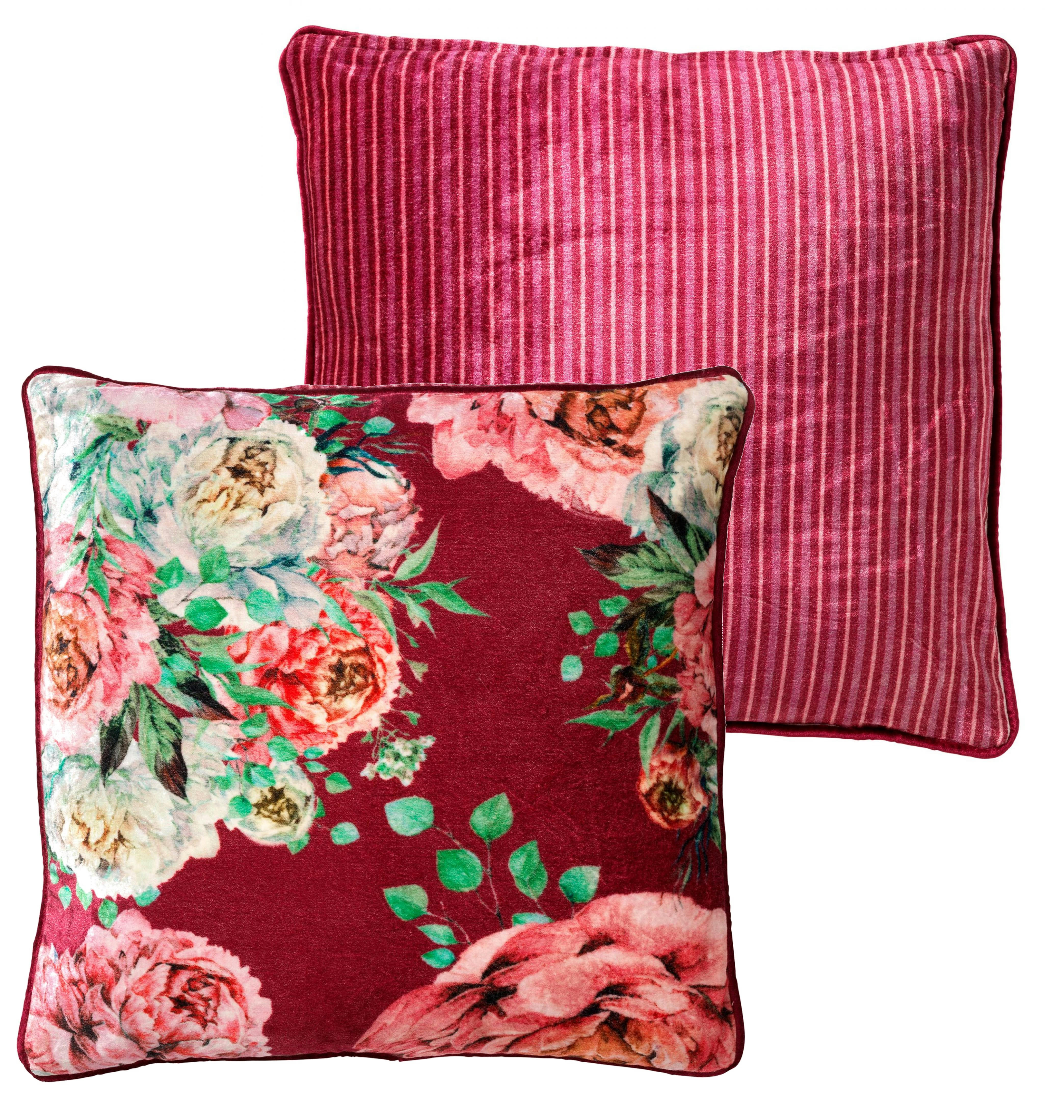 MINOU - Housse de coussin rouge doux-45x45 cm avec motif fleuri