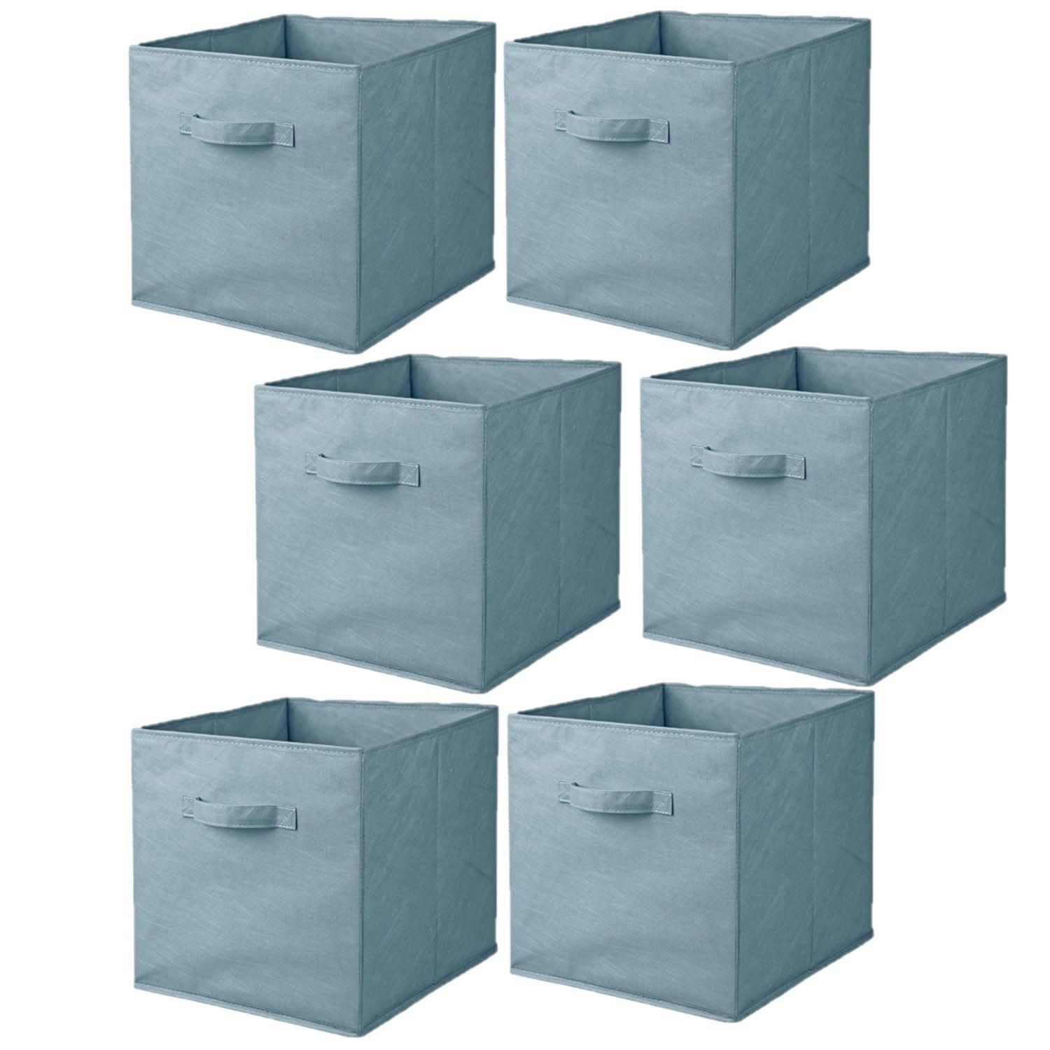 - Lot de 6 cubes de rangement pliables en tissus avec poignée bleu clair