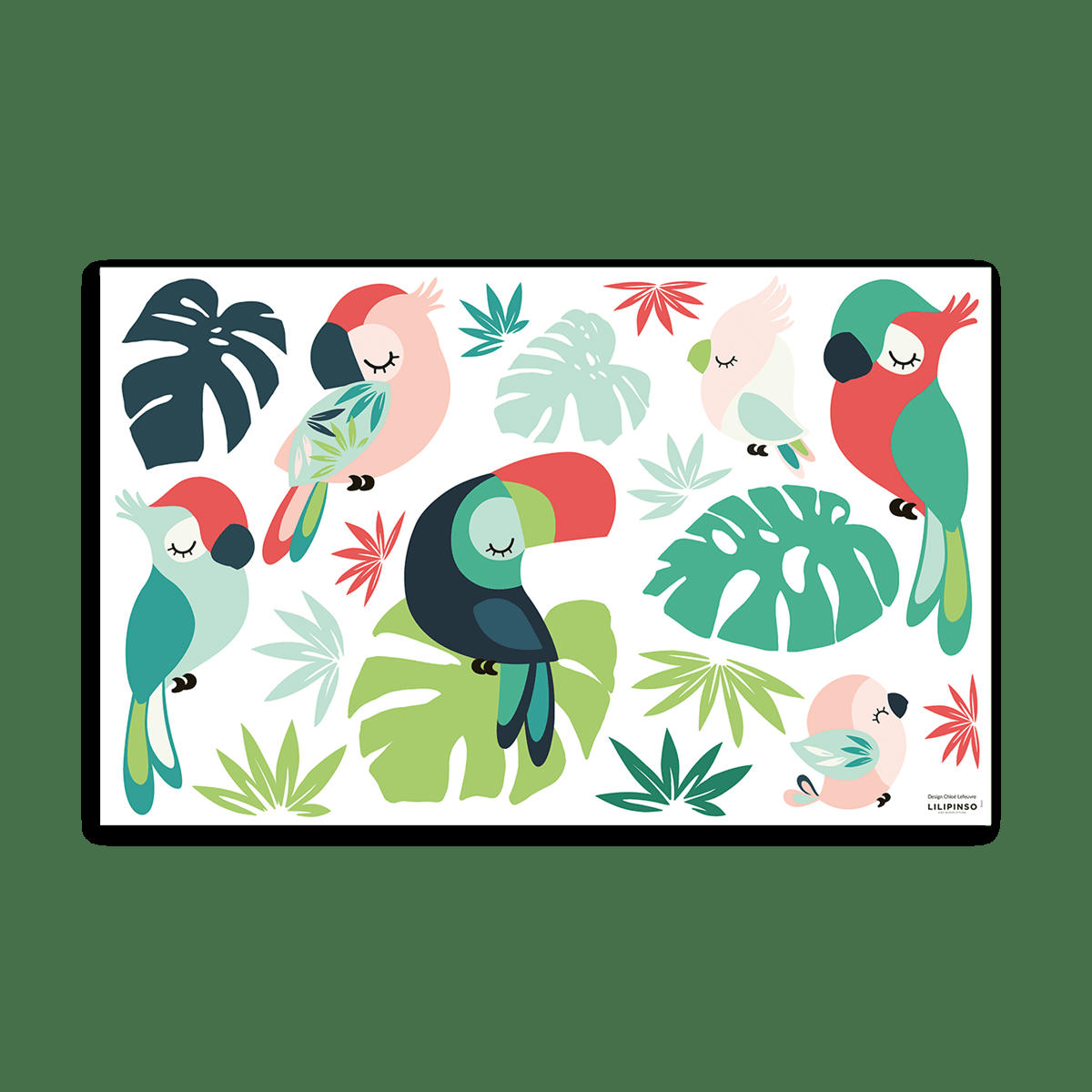 TROPICA - Stickers muraux tropical perroquets en vinyle mat multicolore