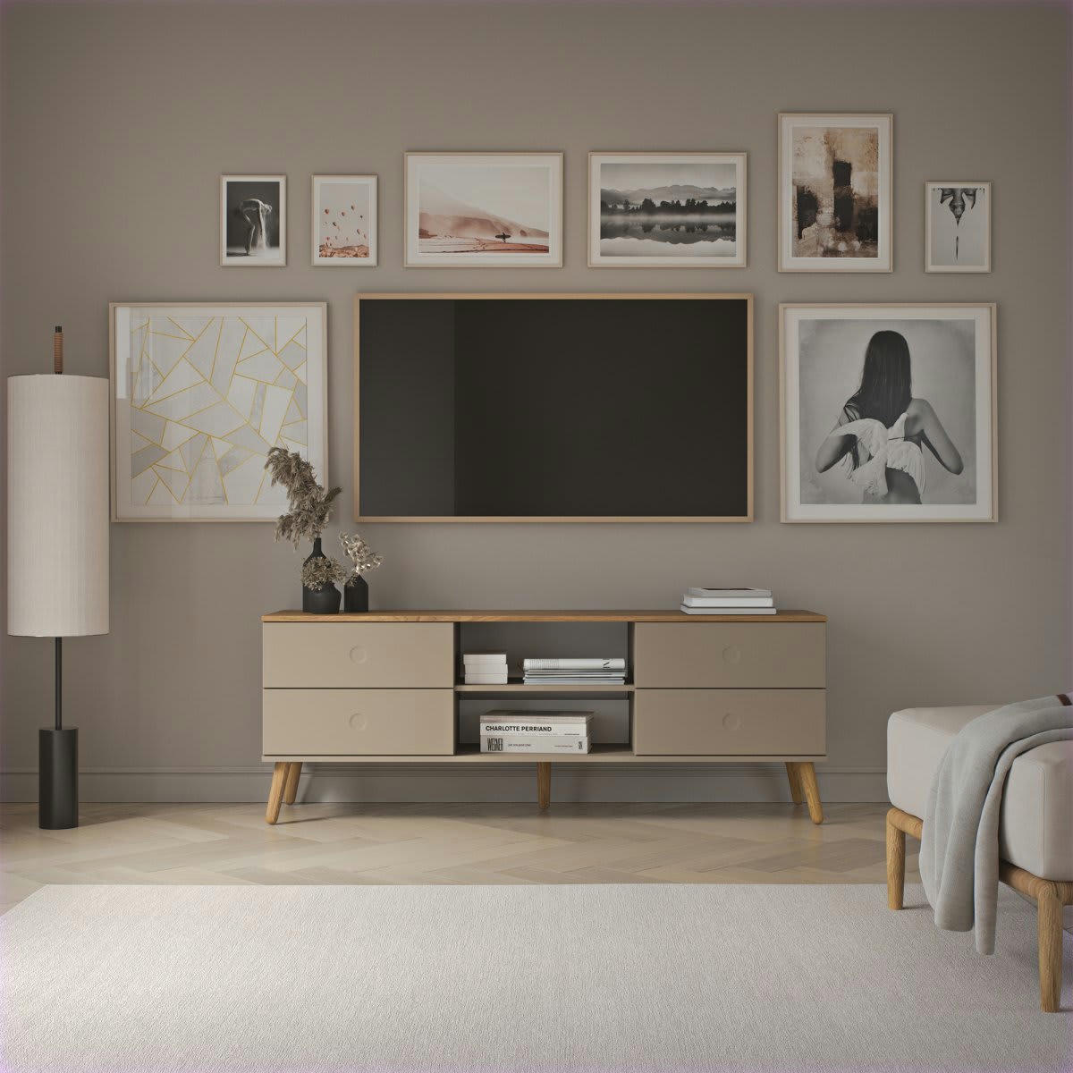 REZIO - Meuble TV scandinave effet bois taupe