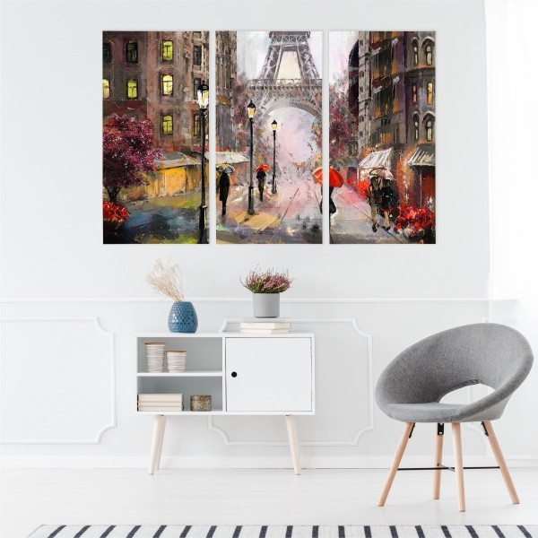 Obraz CANVAS Tryptyk Widok Na Paryską Ulicę 60x40cm
