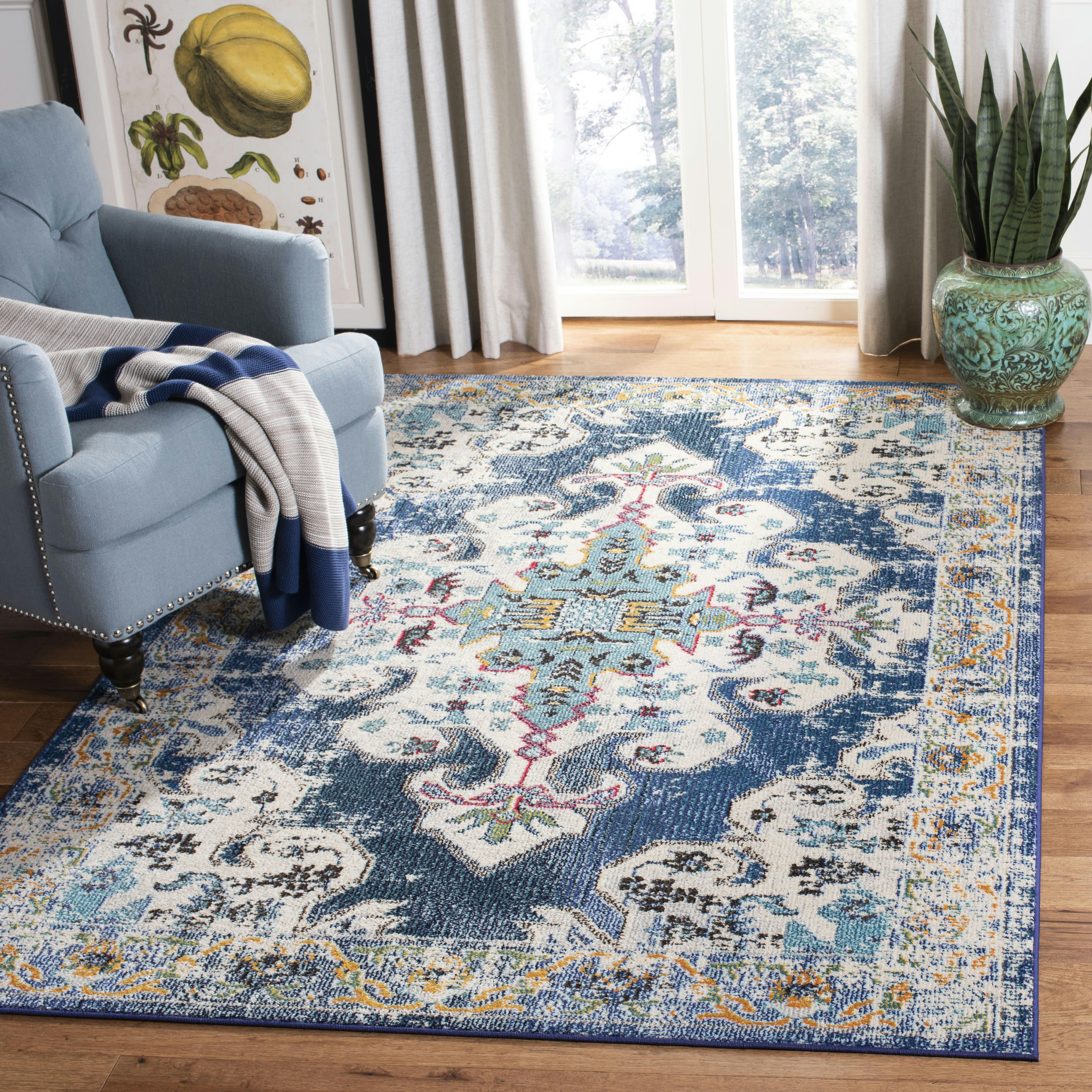 MADISON - Tapis de salon interieur en bleu marine & gris, 160 x 229 cm