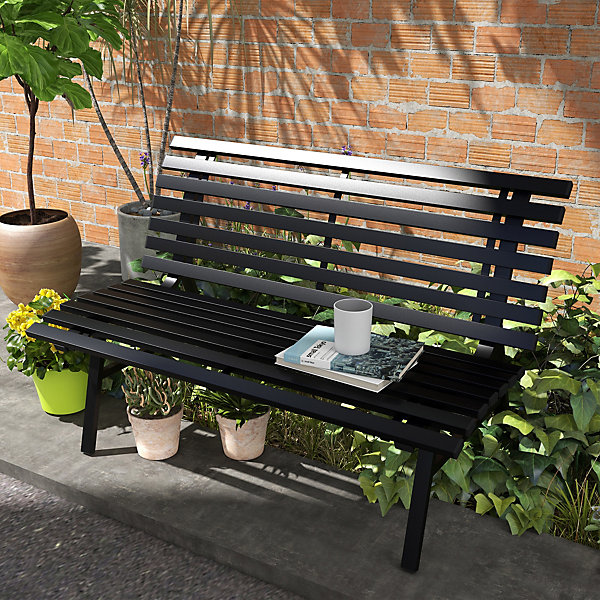 Banc de jardin 2 places assise dossier à lattes alu noir