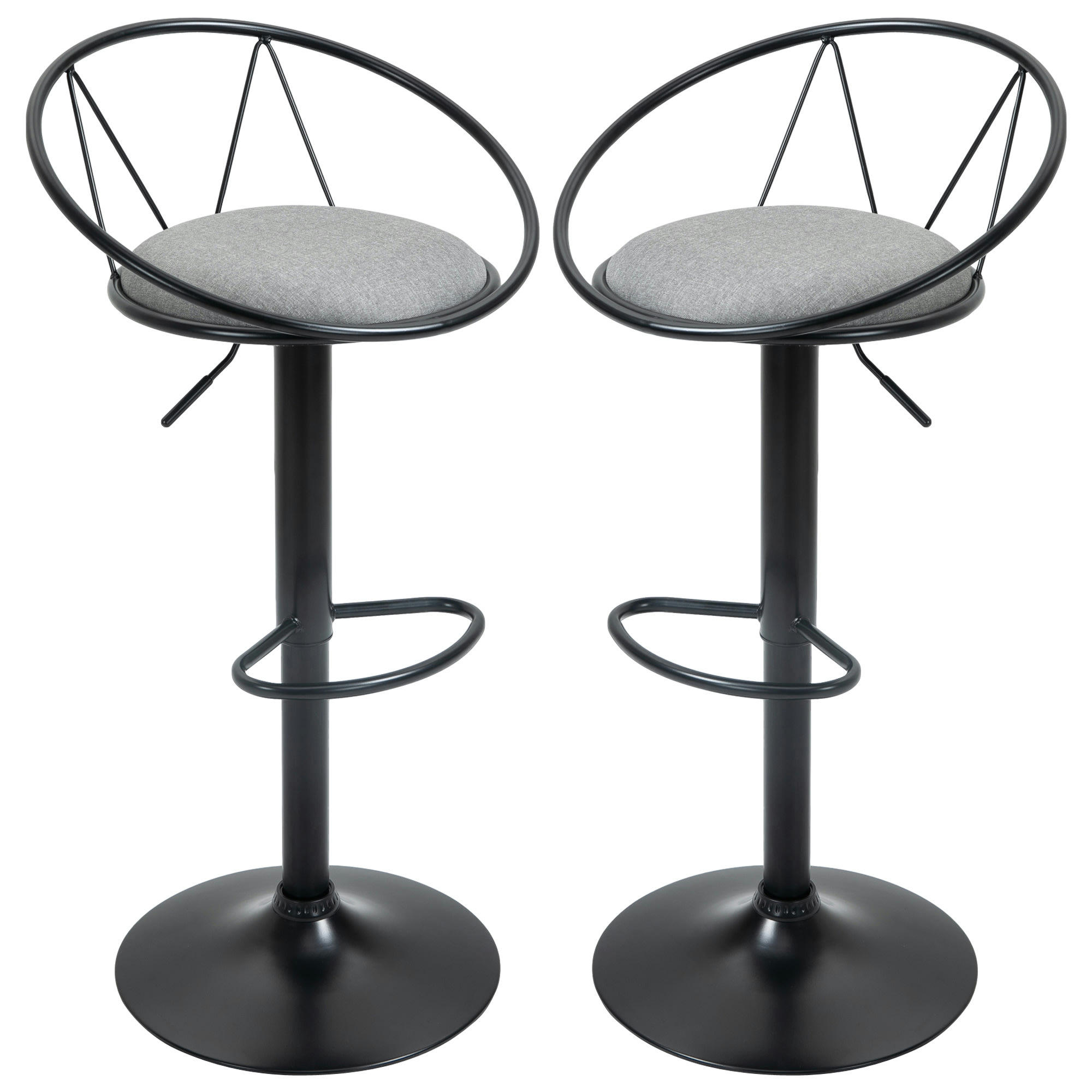 - Lot de 2 tabourets de bar style néo-rétro gris noir