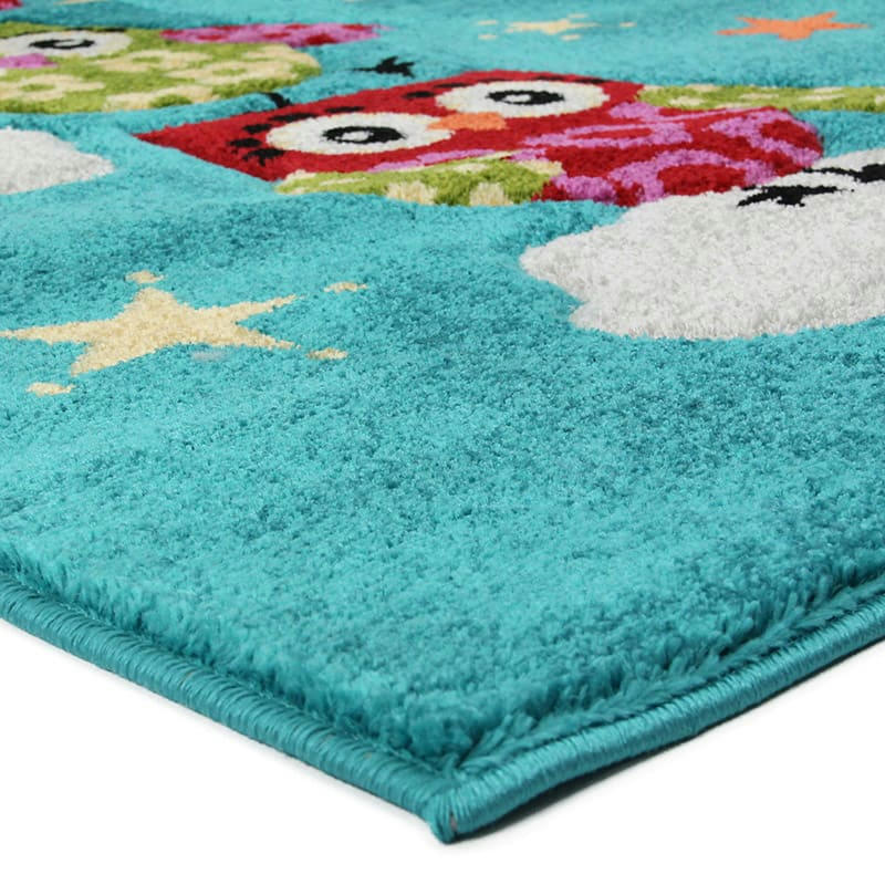 FUJI - Tapis toucher laineux trois petites chouettes bleu 100x150