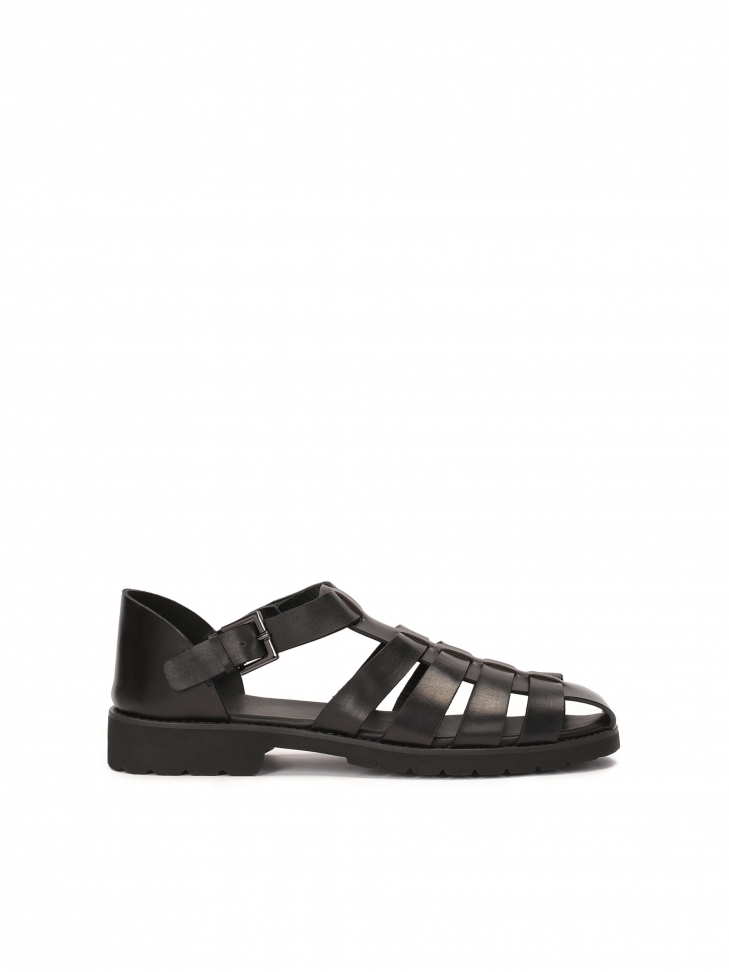 Men's black sandals  with a covered heel and a toe