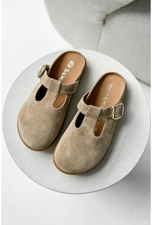 Beżowe zamszowe klapki barefoot Eliave