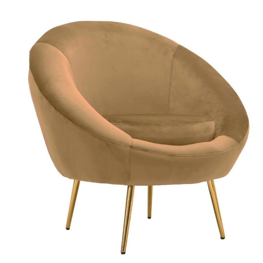 VELVET - Fauteuil design en forme de disque en velours noisette