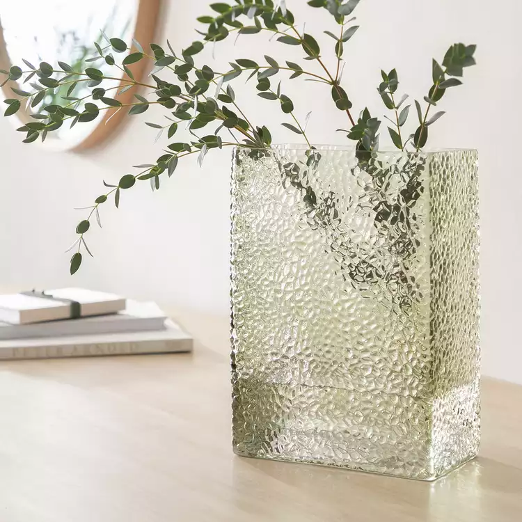 Habitat Hammered Rectangular Glass Vase - Green