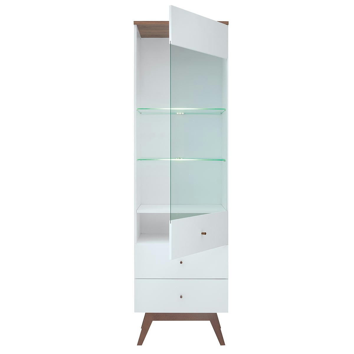 - Vitrine 1 porte 2 tiroirs blanc et naturel
