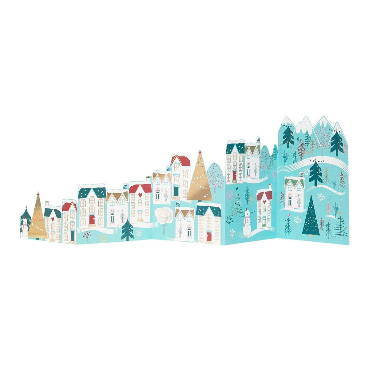 - Carte De Vœux Accordéon - Village Enneigé