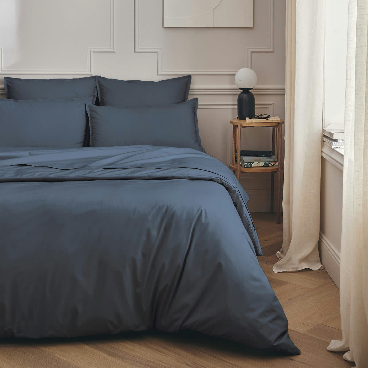 PREMIÈRE - Taie d'oreiller en percale de coton bleu nuit 65x65
