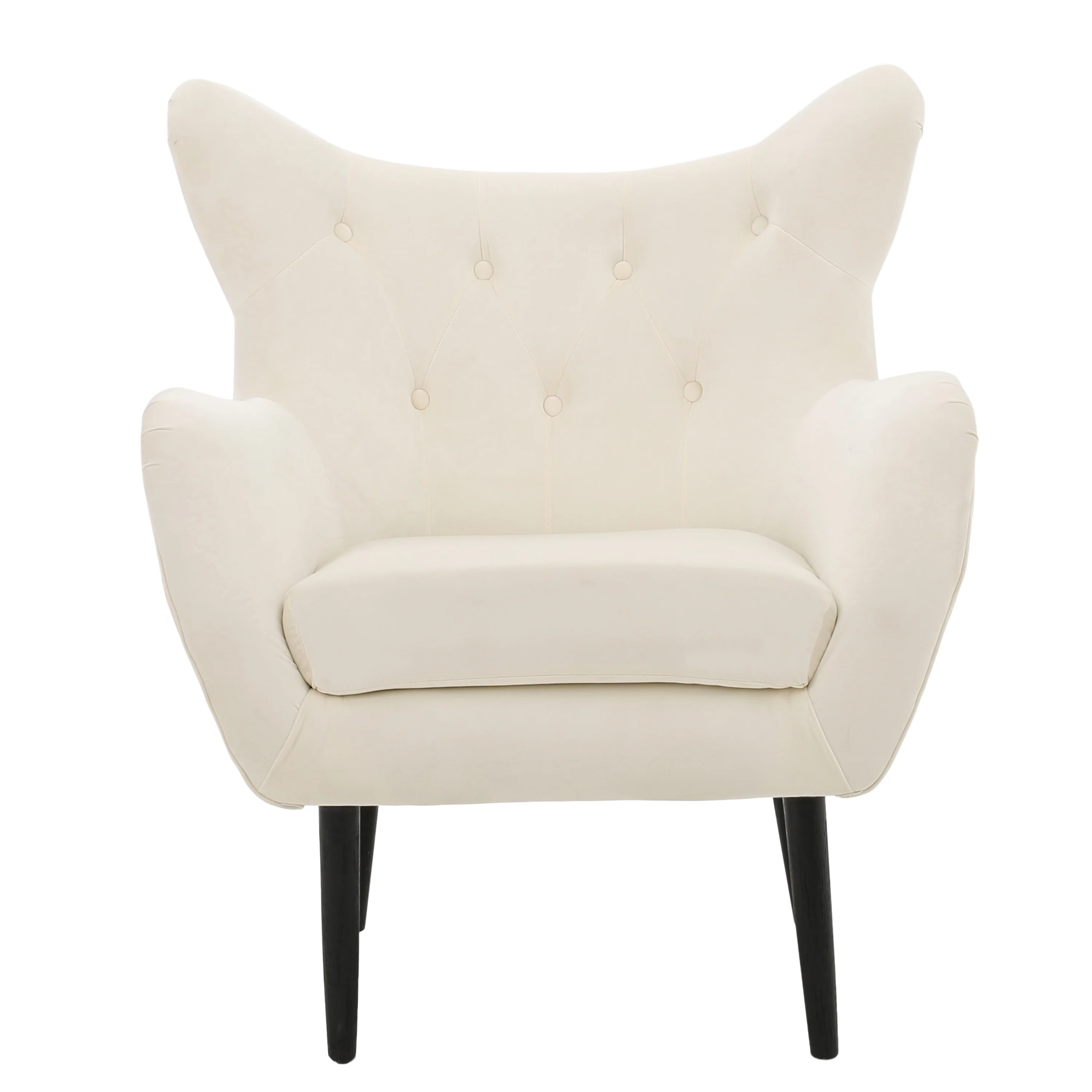 Ivory 34.25 Velvet Wingback Arm Chair with Oak Frame
