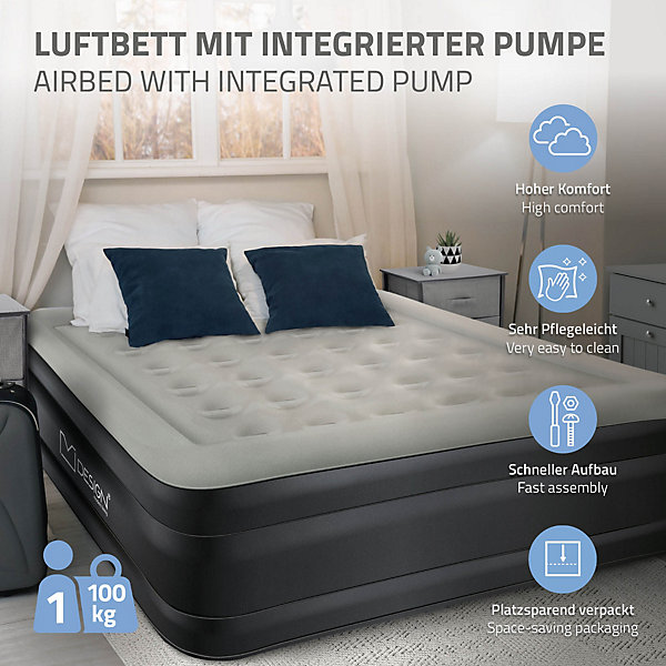 Matelas gonflable 1 personne avec pompe électrique intégrée 196x97x47 cm gris