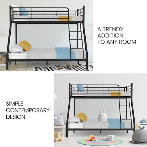 NNEMB Metal Single over Double Bunk Bed Frame-Dark Matte Grey