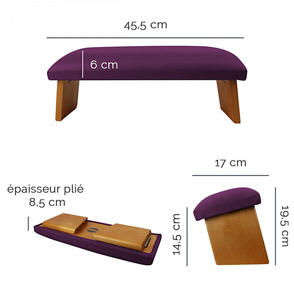 Banc, tabouret de méditation, yoga pliant en bois - Prune - Vivezen