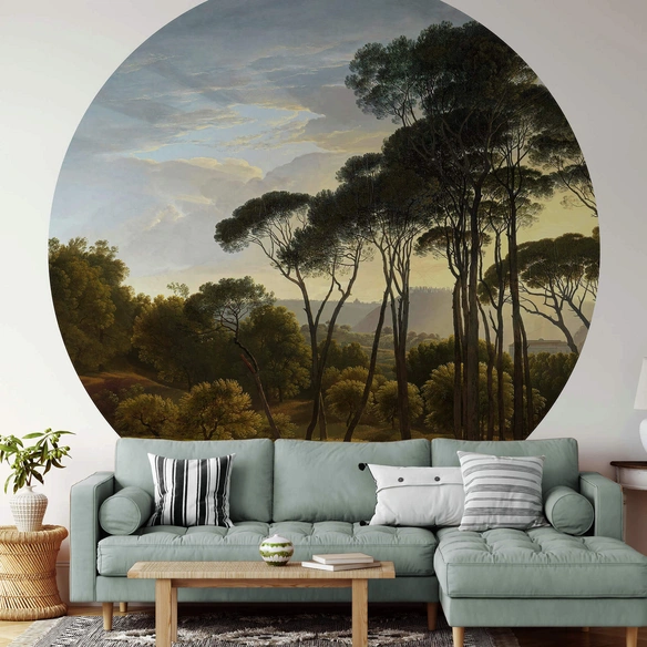 Vliestapete »Runde Vliestapete«, Voogd Vintage Landschaft Wald, mehrfarbig, matt