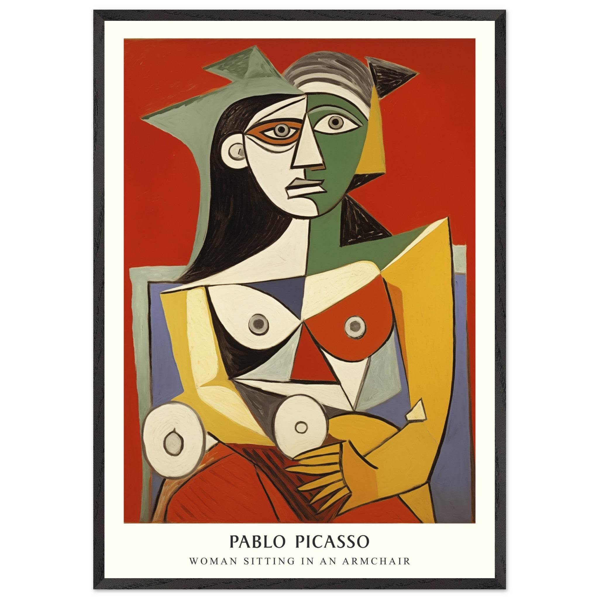 Artfulprints Poster met Lijst Pablo Picasso - Woman sitting in an armchair  - 70x100 cm - Rood
