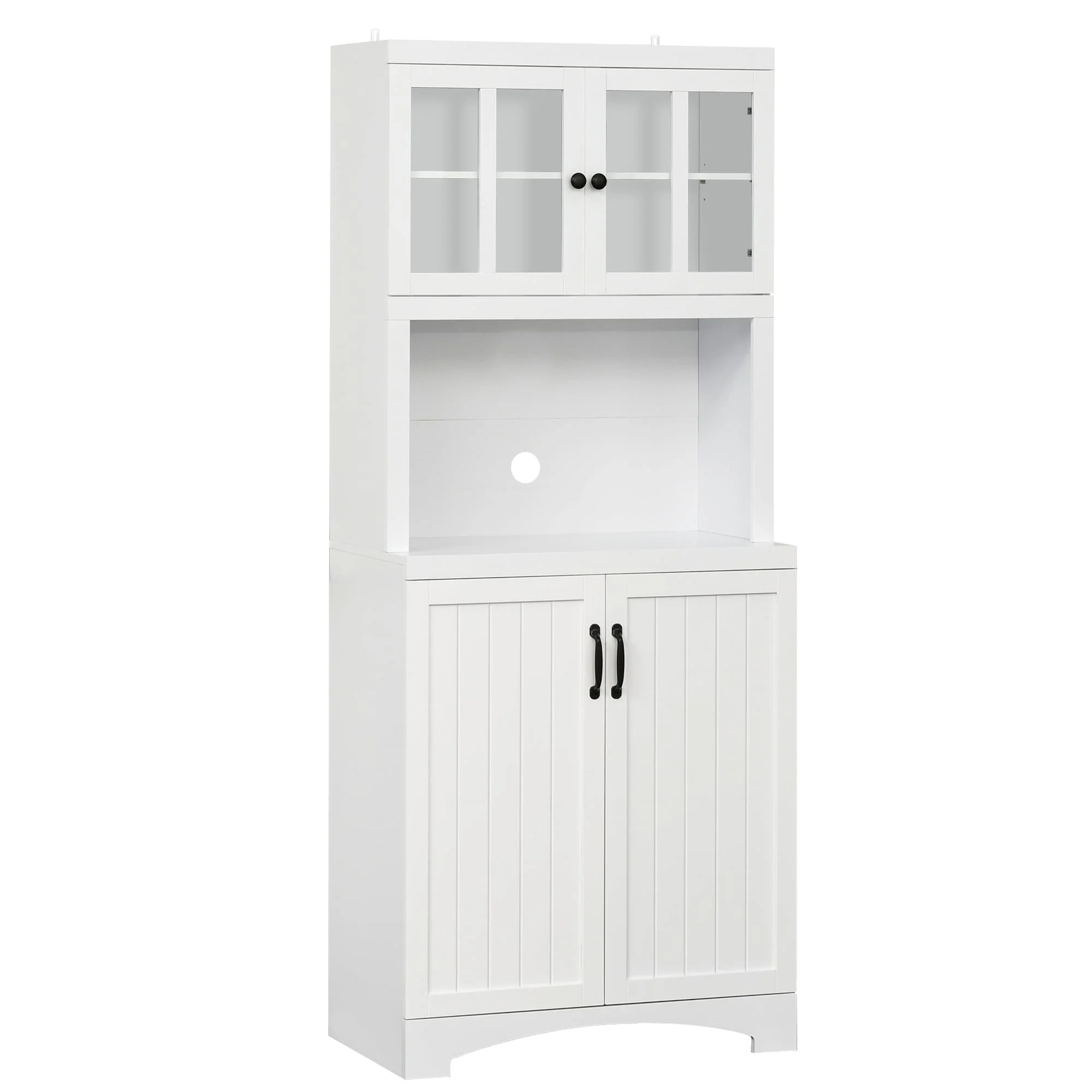 HOMCOM Accent Kitchen Buffet and Hutch Wooden Storage Cupboard with Glass Framed Door, and Microwave Space