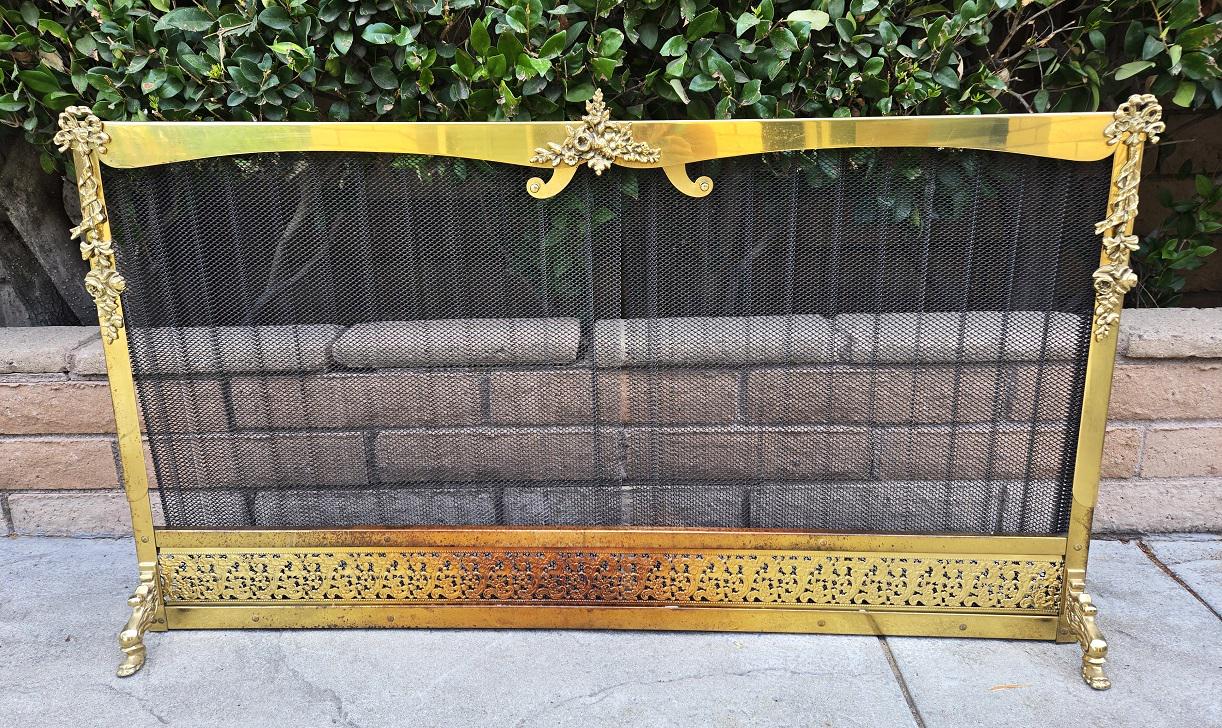 Large Vintage Hollywood Regency French style Brass Fireplace Screen 50