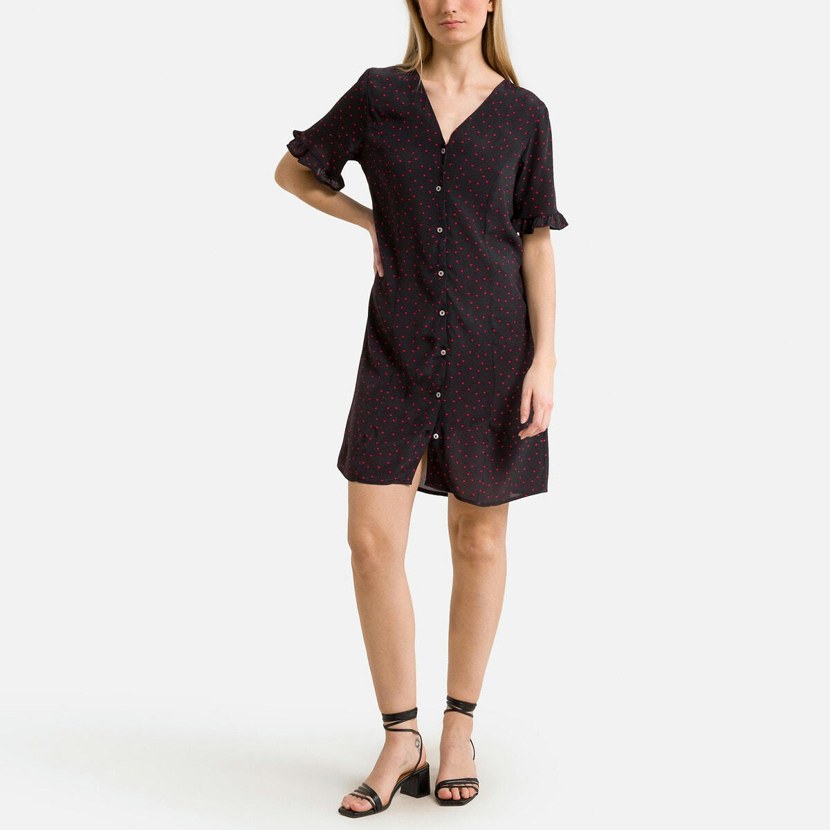 Robe courte imprimée, boutonnée