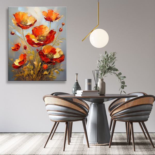 Feeby Obraz na płótnie, Kwiaty Czerwone Maki Natura Złoty 40x60