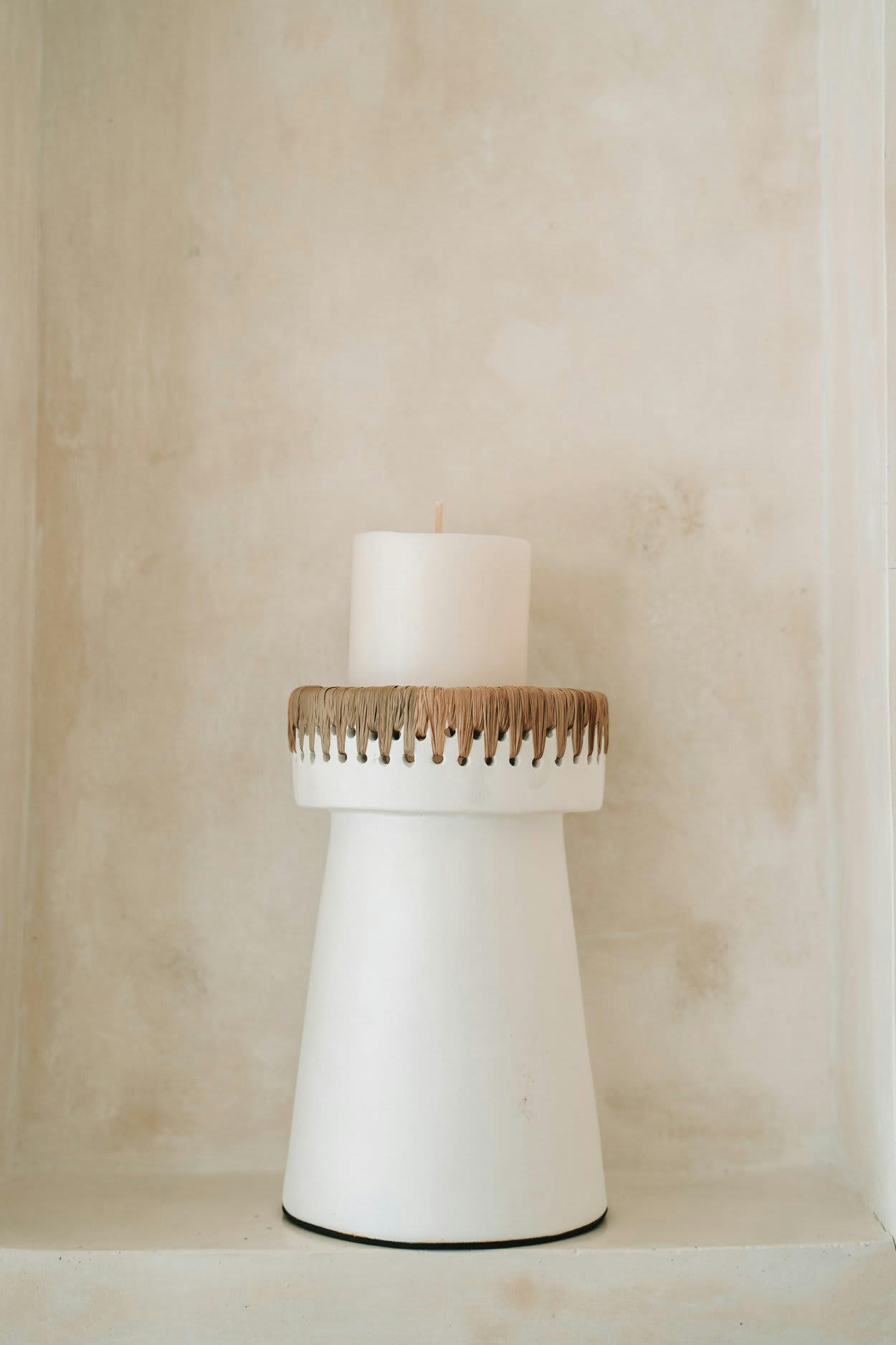 PRETTY - Bougeoir en terre cuite blanc naturel 12x20