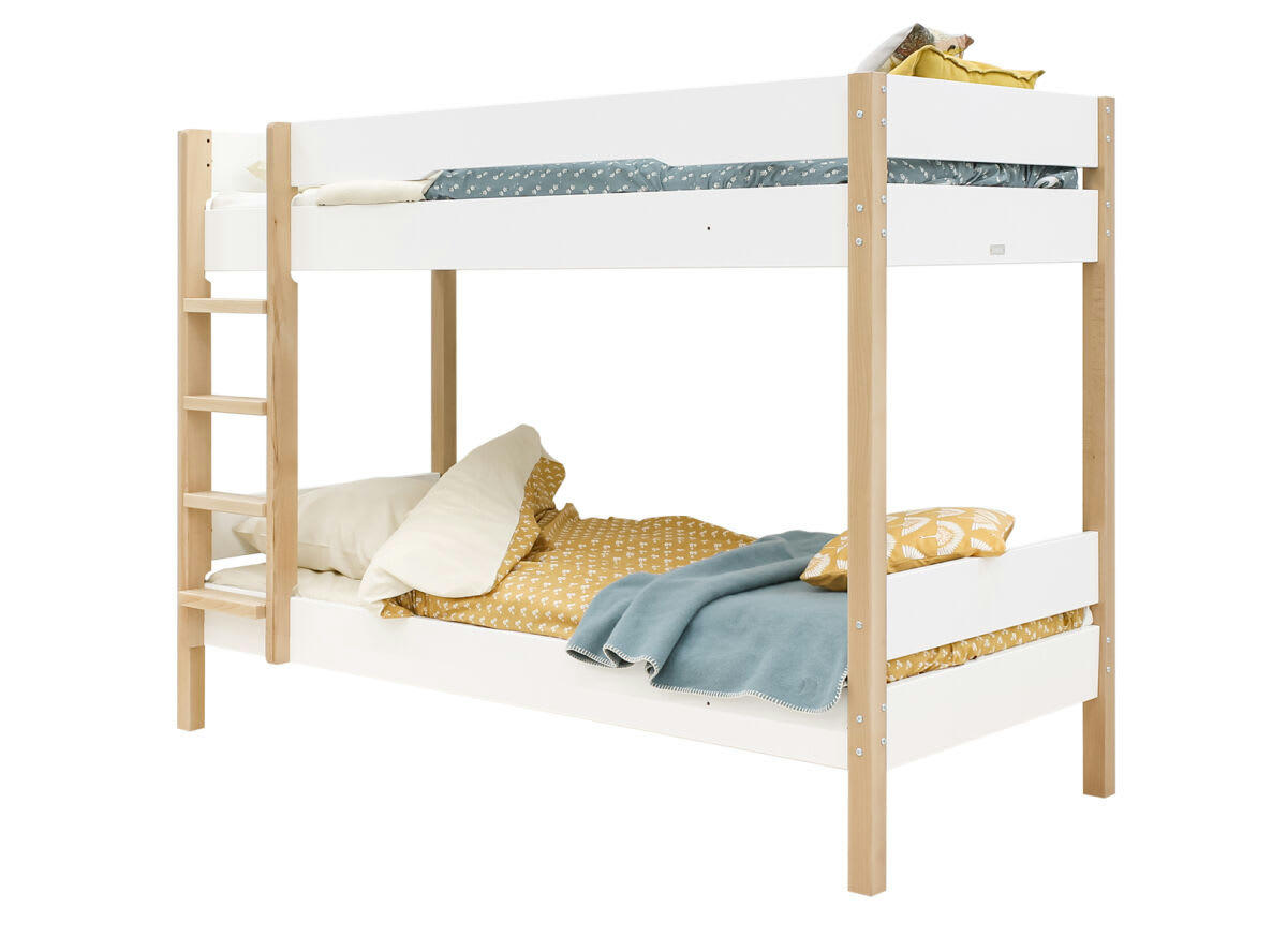 LUCAS - Lits superposés 90x200 en MDF et hêtre blanc