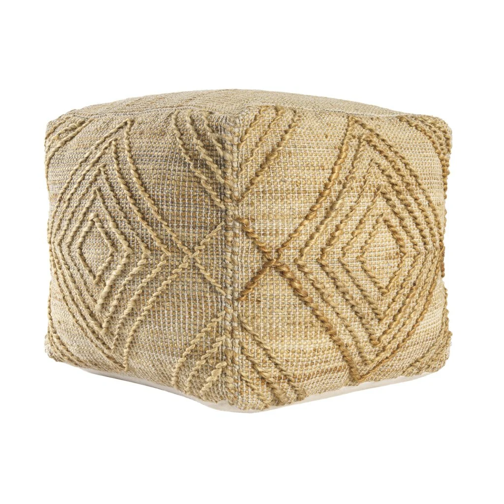 HomeRoots 18 Natural Jute Blend Cube Geometric Pouf Ottoman
