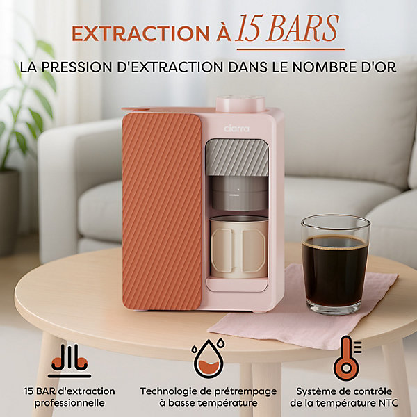 Cafetière Portable 180 ml Machine à café 15 Bars Batterie intégrée et Secteur Compacte et Nomade Ciarra Bloom Box CBPCM551-P