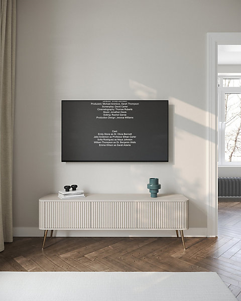 Meuble TV 163 cm 3 portes grège doré OVARLO