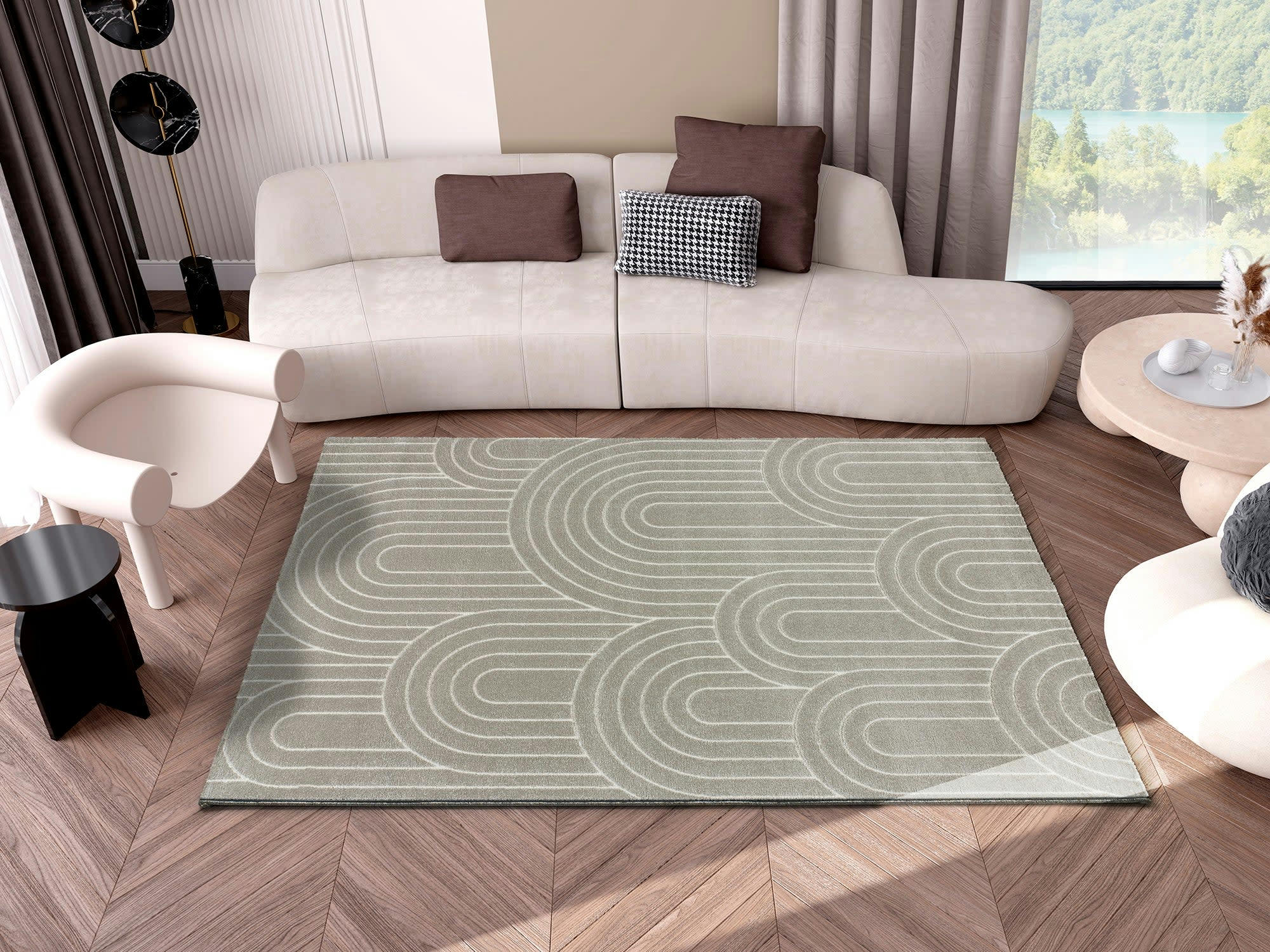 TIBET - Tapis géométrique gris, 120X170 cm