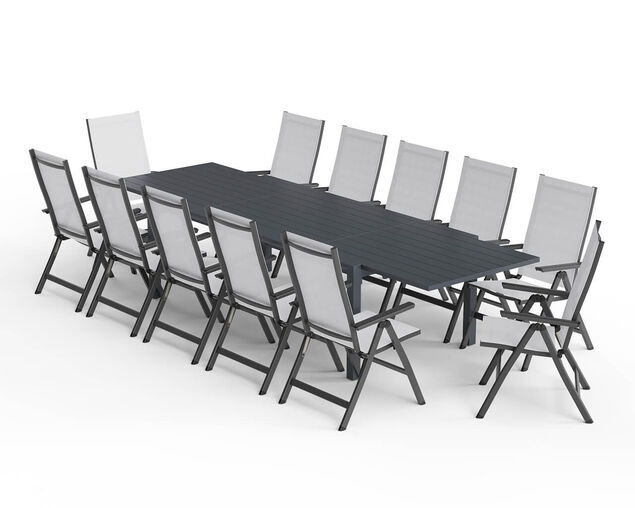 Frankie-Jette 13 Piece Extension Dining Setting - Gunmetal Grey
