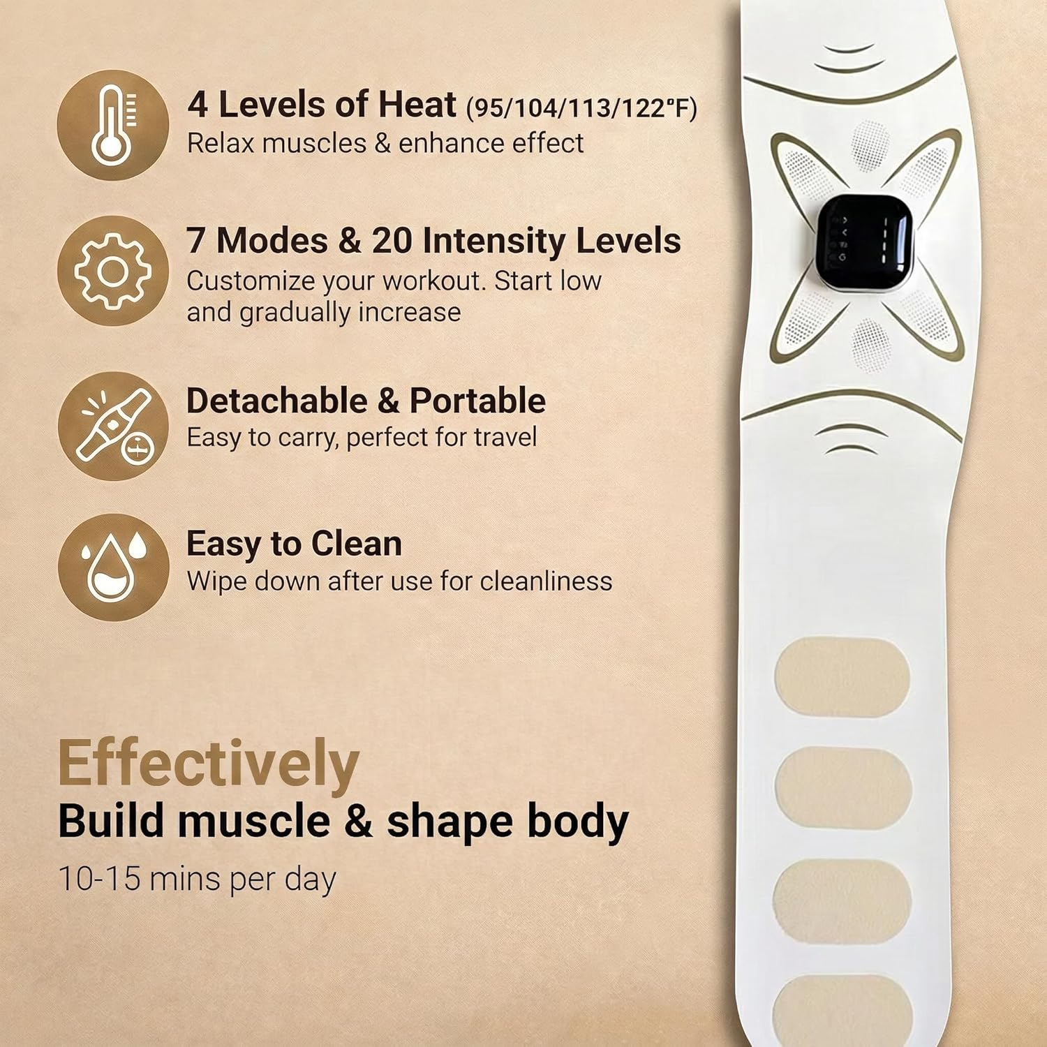 ABS Stimulator with Heating Function, Ab Stimulator Muscle Toner for Men & Women, Adjustable Modes & Intensity, Type-C Rechargeable, Gift for Home Workout & Body Training
