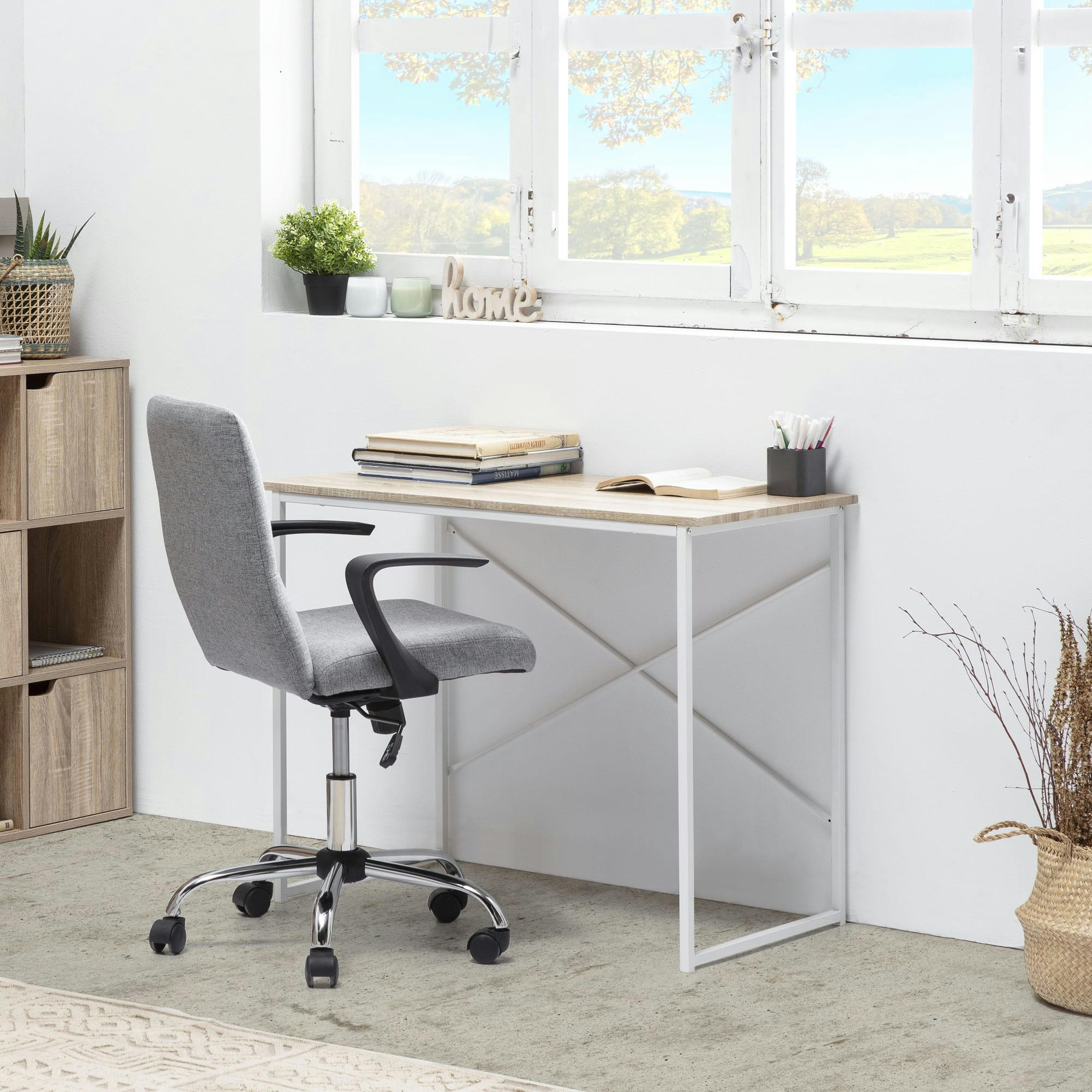 CACERES - Bureau blanc,table pour pc, style industriel, 90 cm longueur