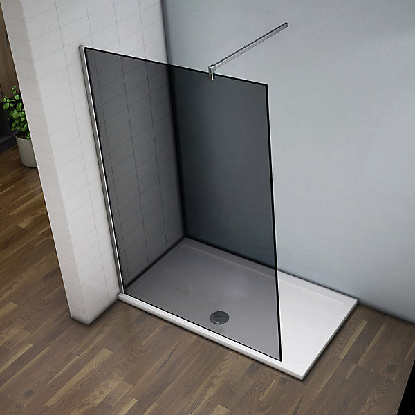 Paroi de douche à l'Italienne 120x200cm -8mm verre trempé foncé alu chromé avec barre de fixation 140cm et pince à 360 degré